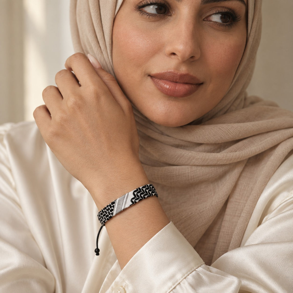 Woman wearing the Keffiyeh Bracelet