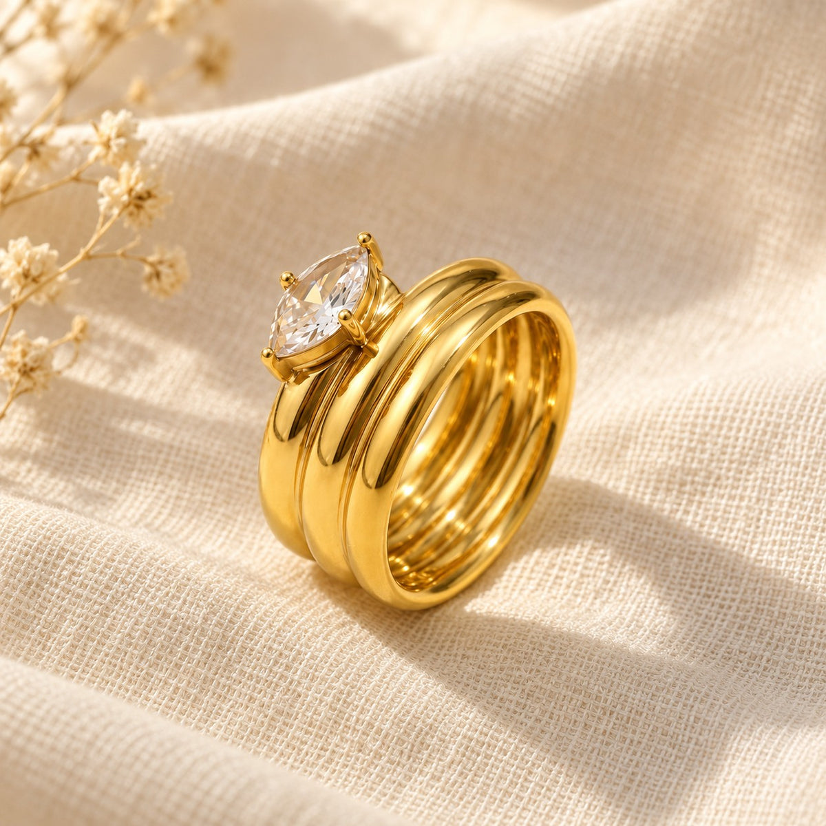 Rania Ring on cream linen