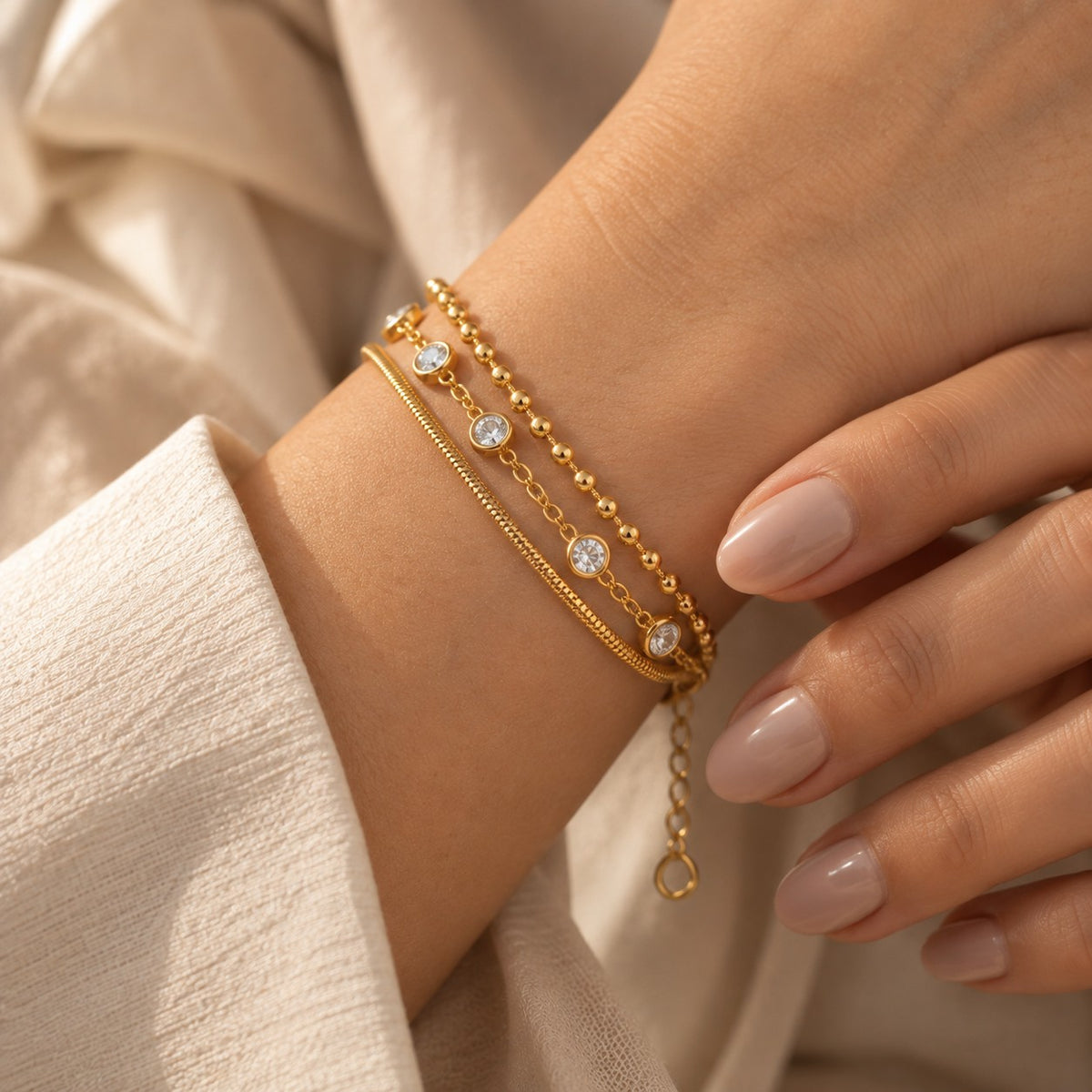 The Laythah Bracelet worn, showing its true size