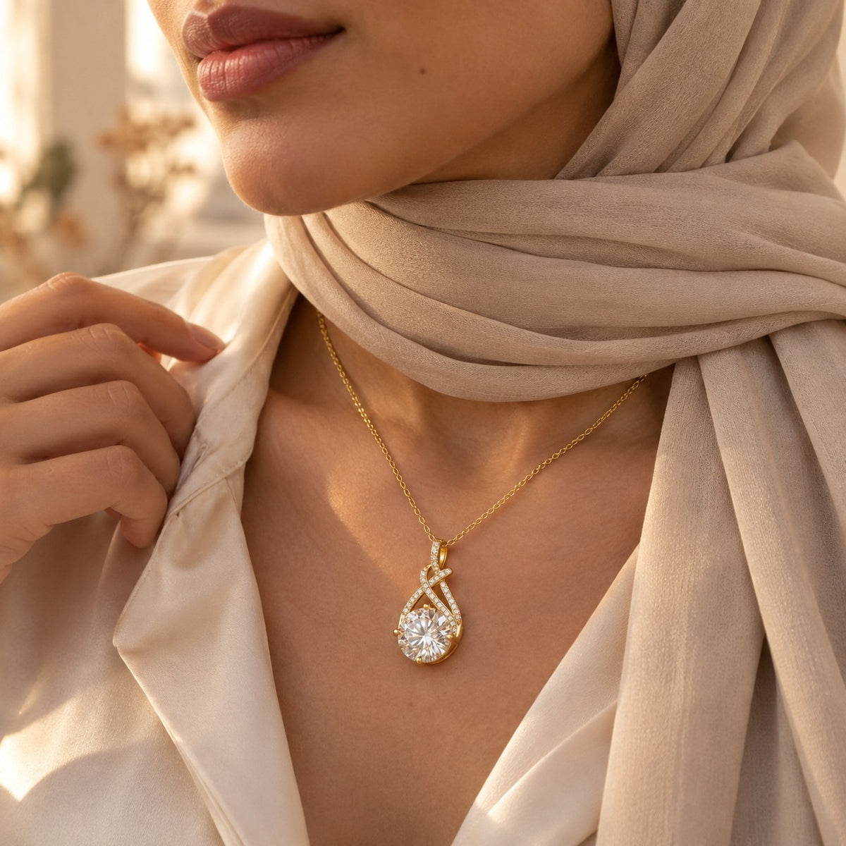 Woman wearing the Siraj Pendant
