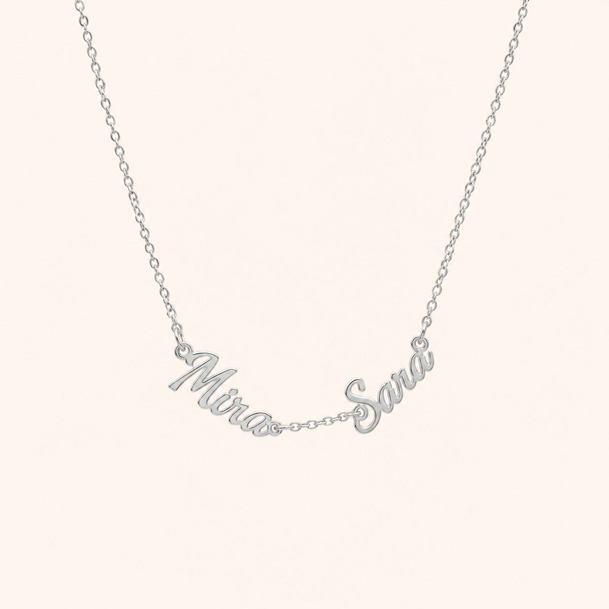 Wasl English Multiple Names Necklace, silver finish