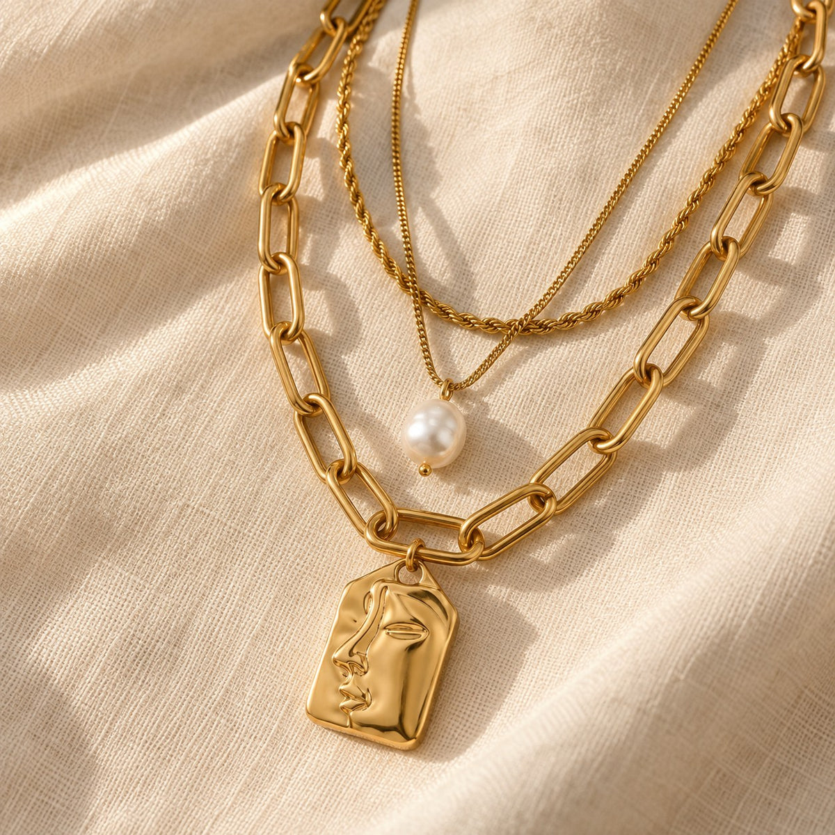 Wajh Necklace on cream linen