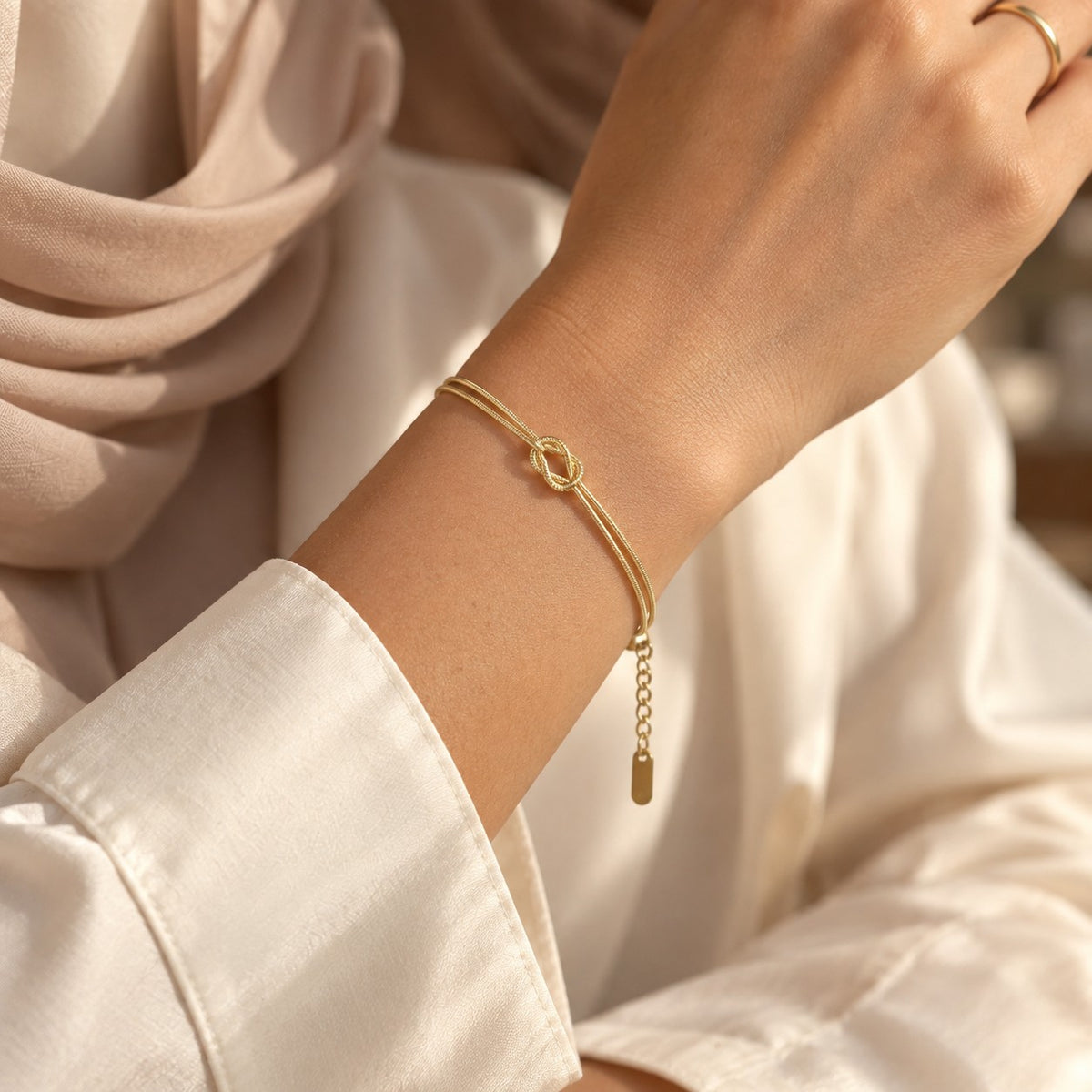 Woman wearing the Wisal Knot Bracelet